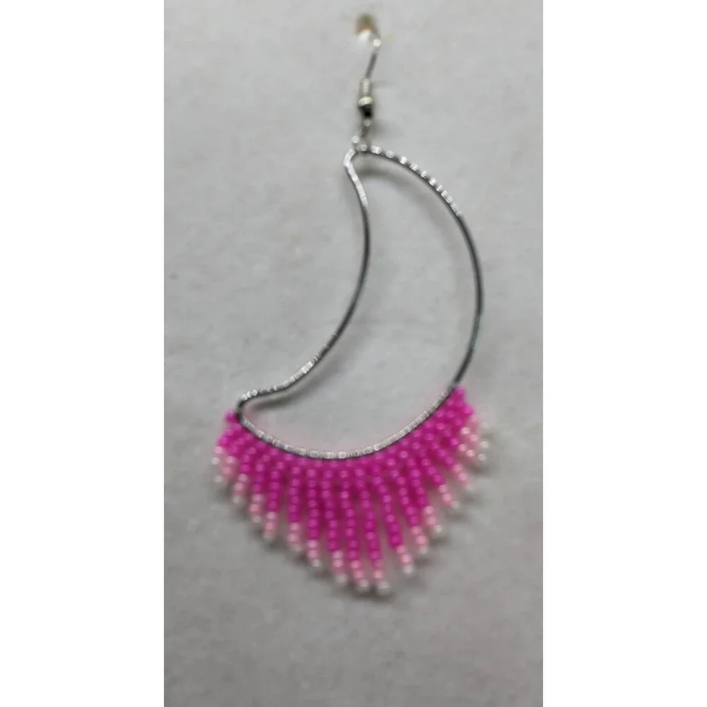 Earrings Beaded Moon Shape - Picture 2 of 3